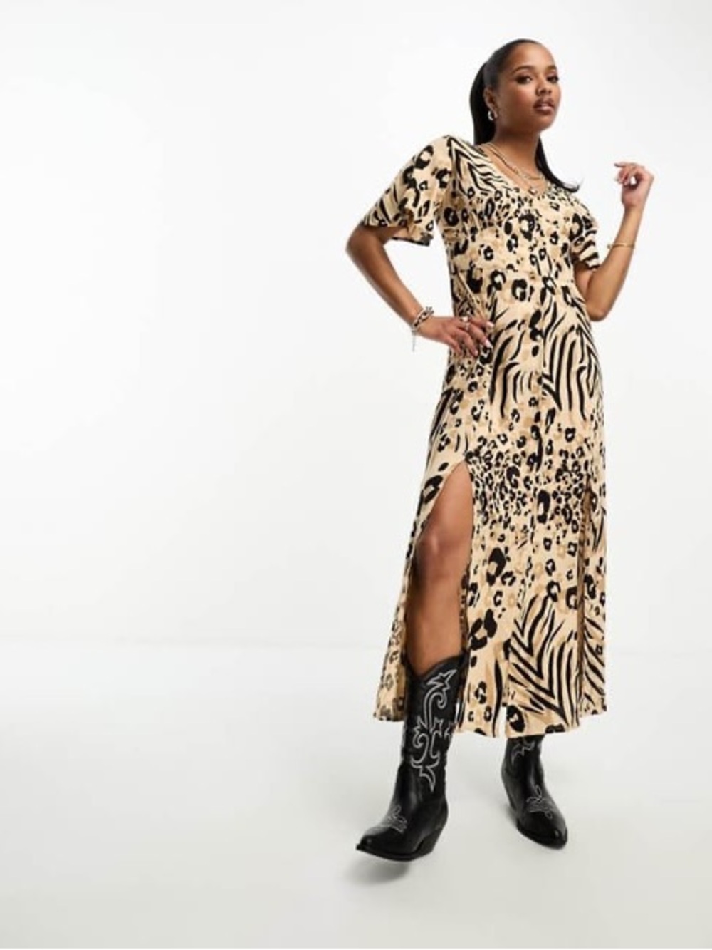 Miss Selfridge Animal Print Full Button Front Dress 6P NWT
